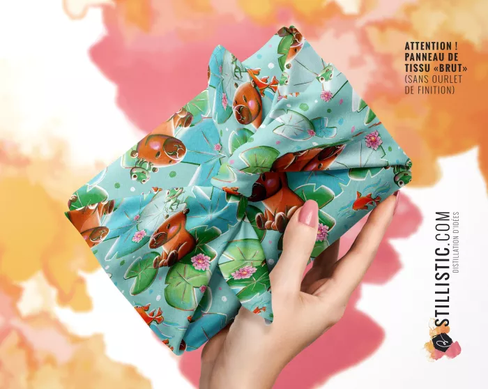 Coupon furoshiki Capybara et grenouille emballage cadeau coton éco-responsable