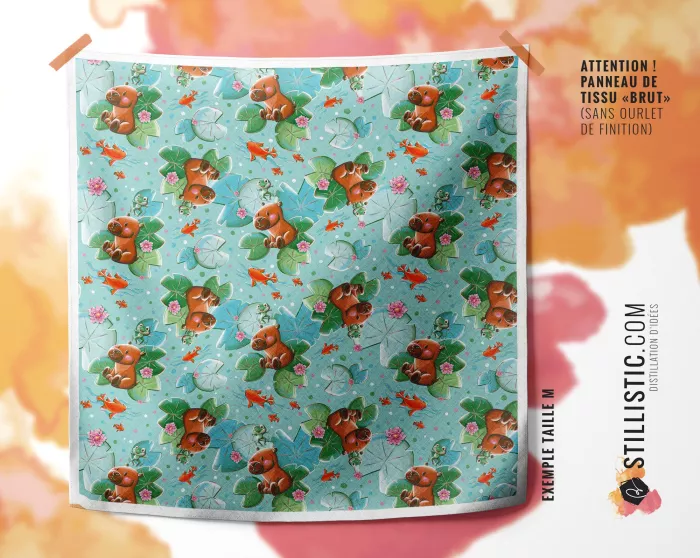 Coupon furoshiki Capybara et grenouille emballage cadeau coton éco-responsable