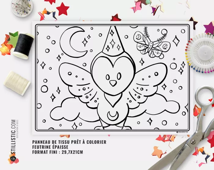 Coupon tissu coloriable Set de Table Chouette Magicienne Halloween à découper et à coudre