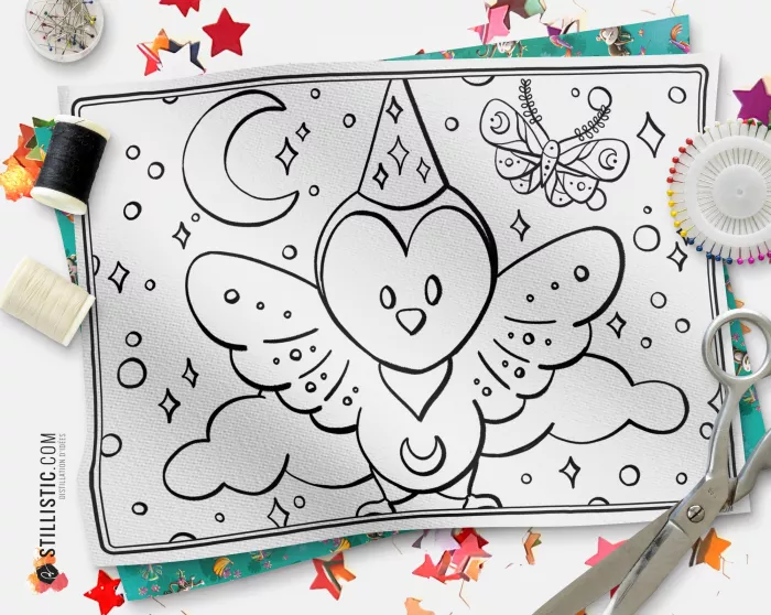 Coupon tissu coloriable Set de Table Chouette Magicienne Halloween à découper et à coudre