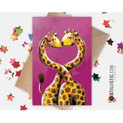 Carte de voeux papier 350g avec Illustration Originale Girafes amoureuses pour Amitié Saint-Valentin Mariage