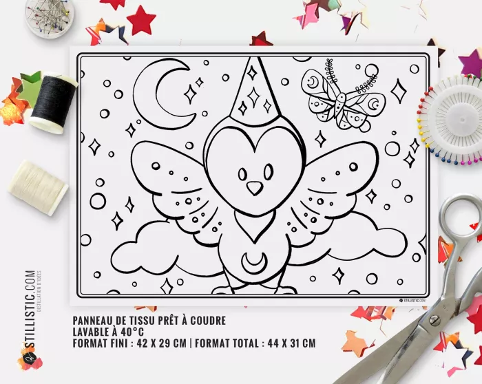 Coupon tissu coloriable Set de Table Chouette Magicienne Halloween à découper et à coudre