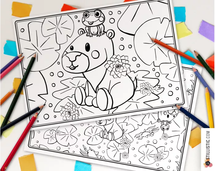 Sets de table Capybara et grenouille à imprimer et colorier enfants vacances anniversaire mariage baptême