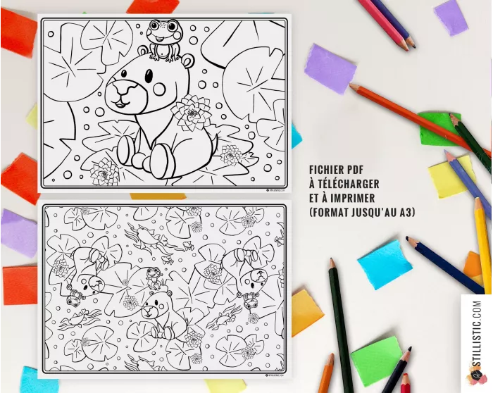 Lot de 2 Sets de table Capybara et grenouille  à imprimer et colorier