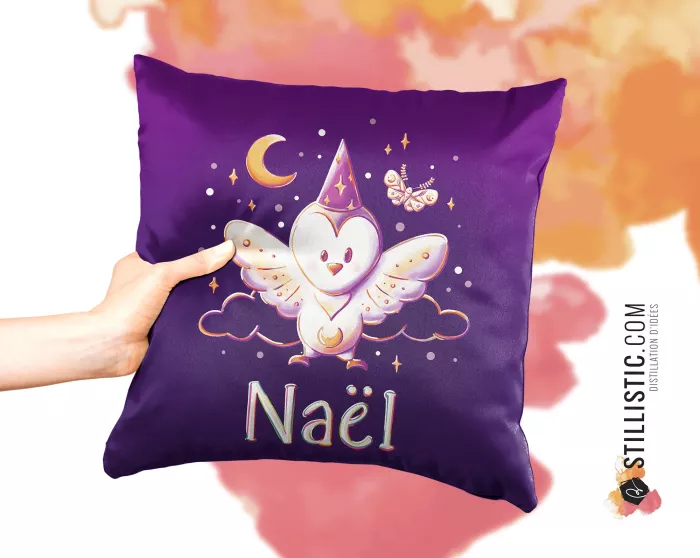 Coupon tissu Coussin de naissance Chouette Magicienne