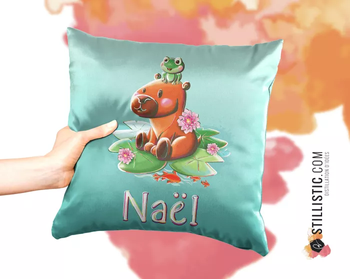 Coupon tissu Coussin de naissance Capybara et grenouille