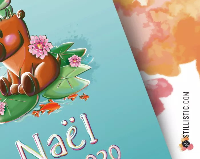 Poster de naissance Capybara et grenouille personnalisé