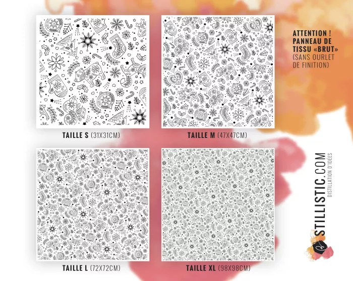 Coupon coloriable furoshiki Noël Folk emballage cadeau coton éco-responsable