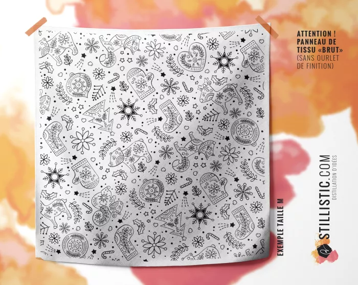 Coupon coloriable furoshiki Noël Folk emballage cadeau coton éco-responsable