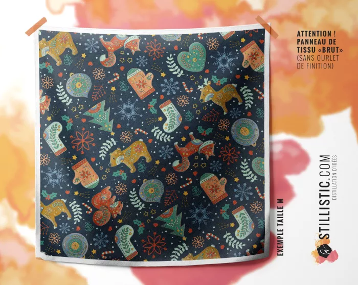 Coupon furoshiki Noël Folk emballage cadeau coton éco-responsable