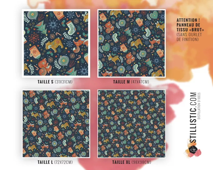 Coupon furoshiki Noël Folk emballage cadeau coton éco-responsable