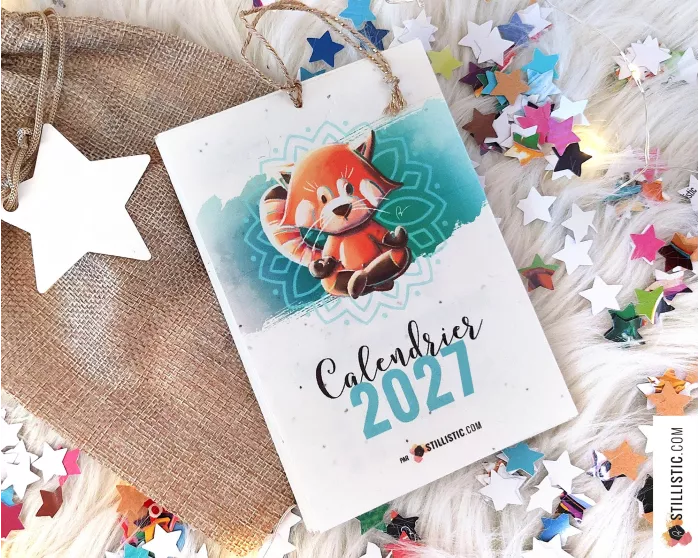 Calendrier à planter 2027 yoga Panda Roux éco-responsable papier graines ensemencé