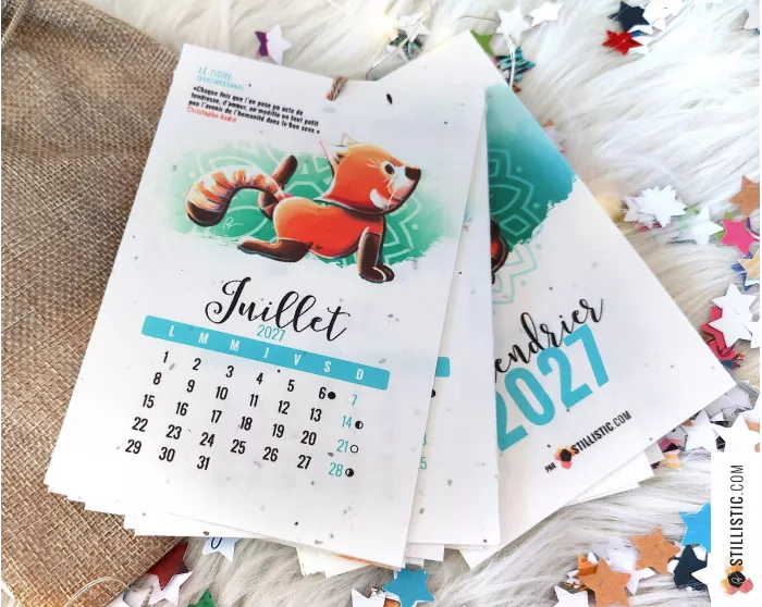 Calendrier à planter 2027 yoga Panda Roux éco-responsable papier graines ensemencé