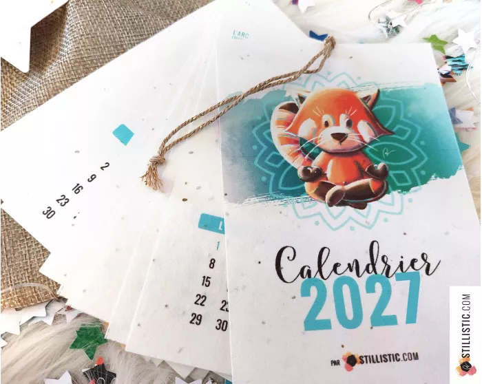 Calendrier à planter 2027 yoga Panda Roux éco-responsable papier graines ensemencé