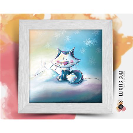 Cadre carré avec Illustration Renard polaire et lapins pour Chambre Enfant bébé 25x25cm