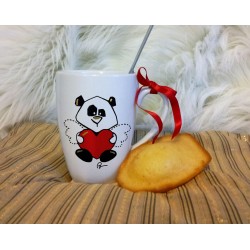 Tasse Mug à thé ou café Panda coeur en céramique peint à la main Noir et Or pour mère ou enfant