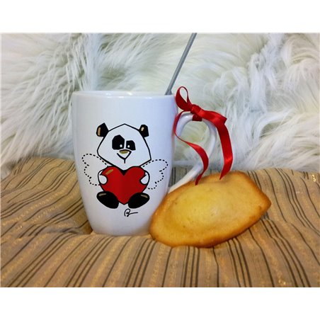 Tasse Mug à thé ou café Panda coeur en céramique peint à la main Noir et Or pour mère ou enfant