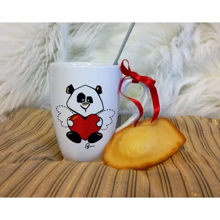 Tasse Mug à thé ou café Panda coeur en céramique peint à la main Noir et Or pour mère ou enfant