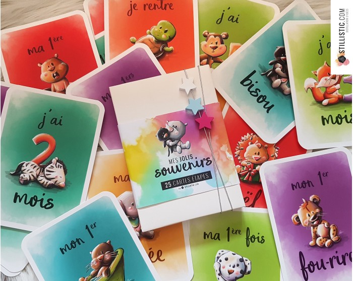 Coffret 12 cartes souvenirs bébé (Animaux) - Atelier Lilobby