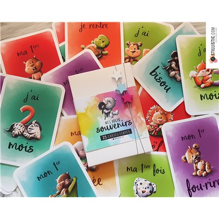 Coffret cartes étapes naissance bébé souvenirs enfants illustrations animaux