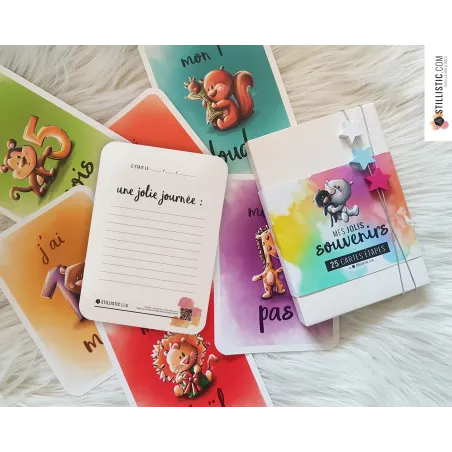 Coffret cartes étapes naissance bébé souvenirs enfants illustrations animaux