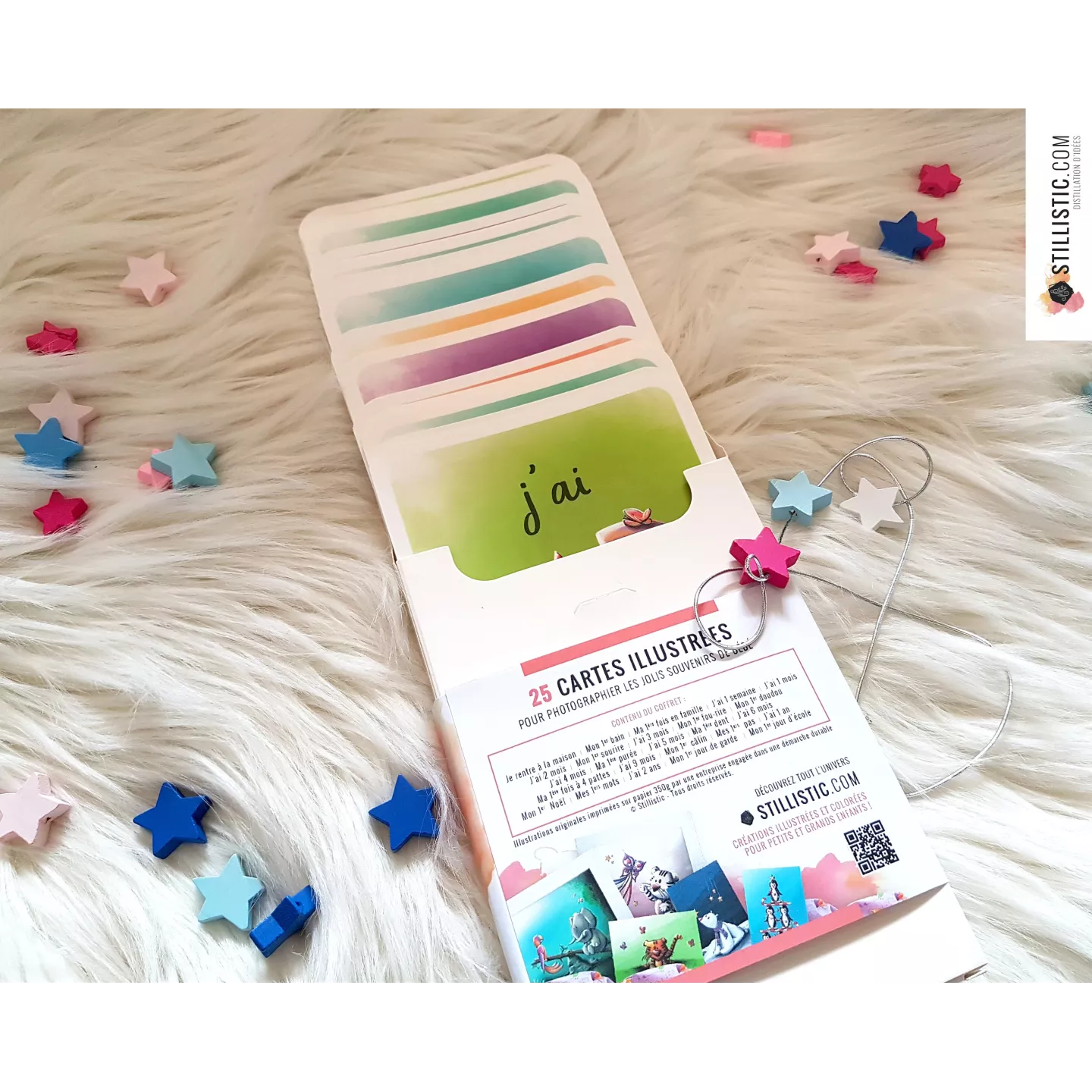 Coffret cartes étapes naissance bébé souvenirs enfants illustrations animaux