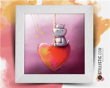 Cadre carré avec Illustration  Hippopotame et coeur pour Chambre Enfant bébé 25x25cm