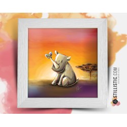 Cadre carré avec Illustration  Bébé rhinocéros et papillon pour Chambre Enfant bébé 25x25cm