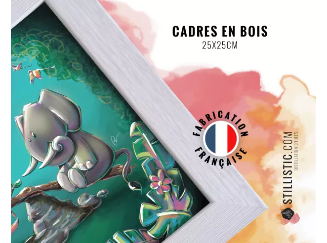 Cadre carré avec Illustration  Bébé rhinocéros et papillon pour Chambre Enfant bébé 25x25cm