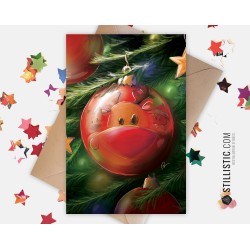 Carte de voeux papier 350g avec Illustration Originale Renne Boule de Noël  pour Noël Nouvel An