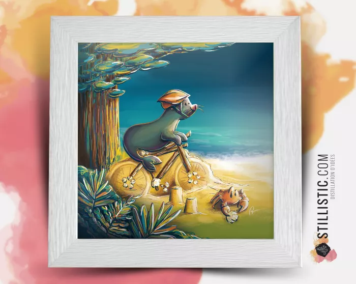 Triptyque lot de 3 Cadres carrés avec Illustration Animaux ski basket et vélo pour Chambre Enfant bébé 25x25cm