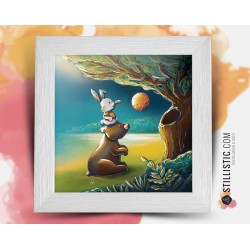 Cadre carré avec Illustration Ours et Lapin Basket pour Chambre Enfant bébé 25x25cm