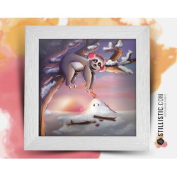 Cadre carré avec Illustration Paresseux et Bonhomme de neige pour Chambre Enfant bébé 25x25cm