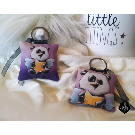 1 x Porte-clé / Bijou de sac en tissu Coton OekoTex fait main motif Panda étoile pour femme ou enfant