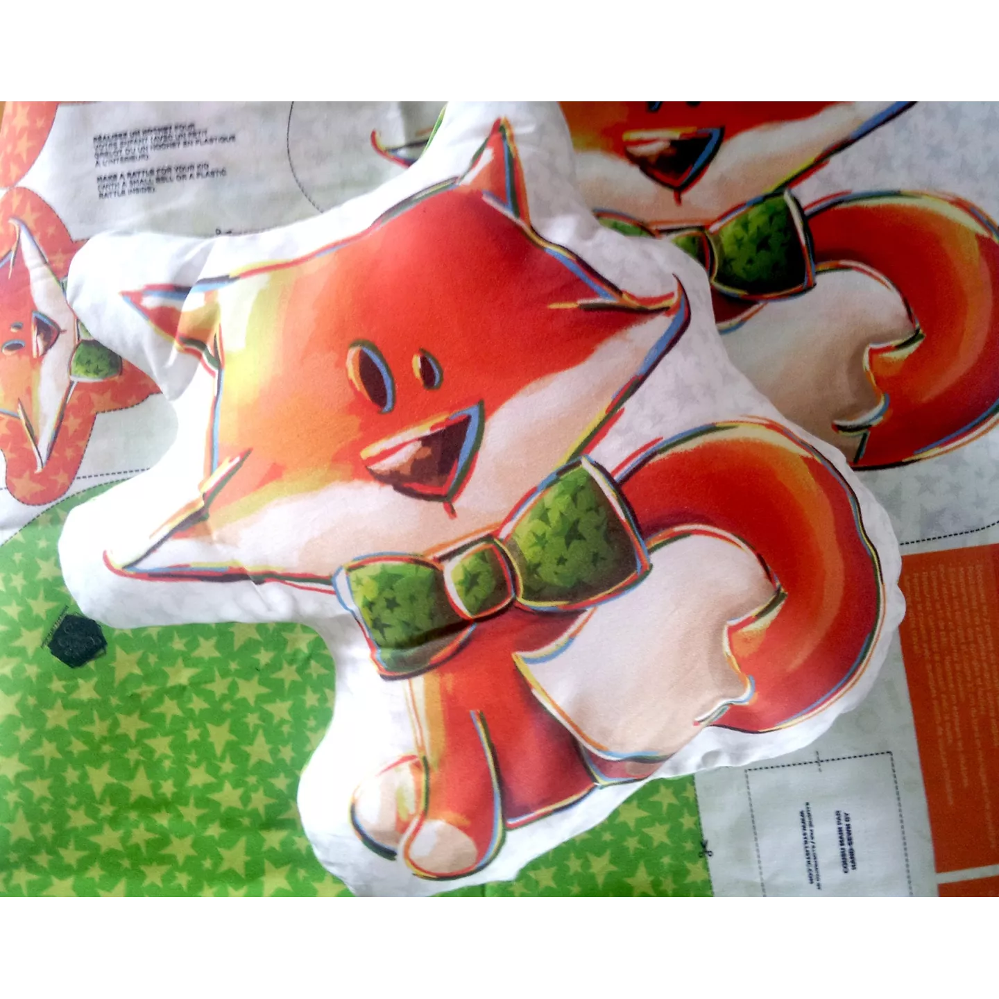 Coupon tissu Sans substances nocives à découper et coudre pour fabrication coussin animal (ou bouillotte sèche) renard + guirlan