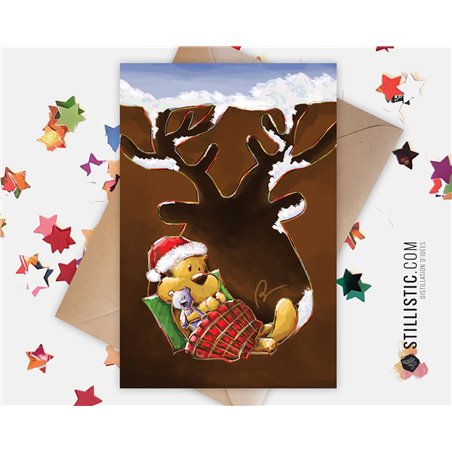 Carte de voeux papier 350g avec Illustration Originale Bébé Marmotte pour Noël Nouvel An Fêtes de fin d'année