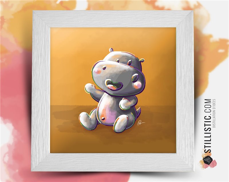 Cadre carré avec Illustration Hippopotame pour Chambre Enfant bébé 25x25cm