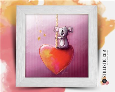 Cadre carré avec Illustration Koala et coeur pour Chambre Enfant bébé 25x25cm