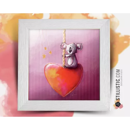 Cadre carré avec Illustration Koala et coeur pour Chambre Enfant bébé 25x25cm