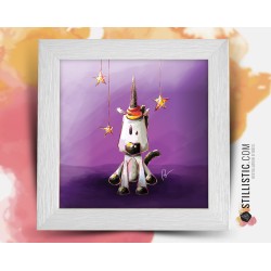 Cadre carré avec Illustration Bébé licorne magique pour Chambre Enfant bébé 25x25cm