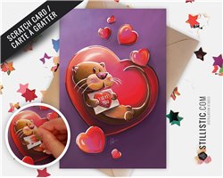 Carte de voeux papier 350g à gratter avec Illustration Originale Loutre Amour pour Saint-Valentin Anniversaire
