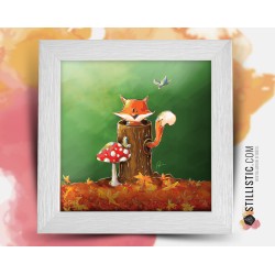 Cadre carré avec Illustration Petit renard dans la forêt pour Chambre Enfant bébé 25x25cm