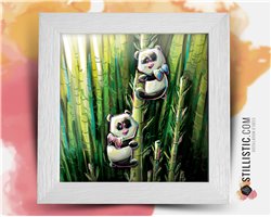 Cadre carré avec Illustration Bébés panda pour Chambre Enfant bébé 25x25cm
