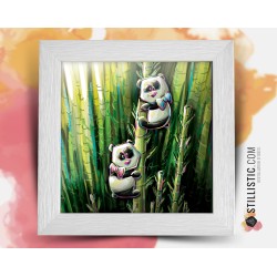 Cadre carré avec Illustration Bébés panda pour Chambre Enfant bébé 25x25cm