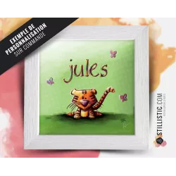 Cadre carré avec Illustration Rhinocéros et Panthère pour Chambre Enfant bébé 25x25cm
