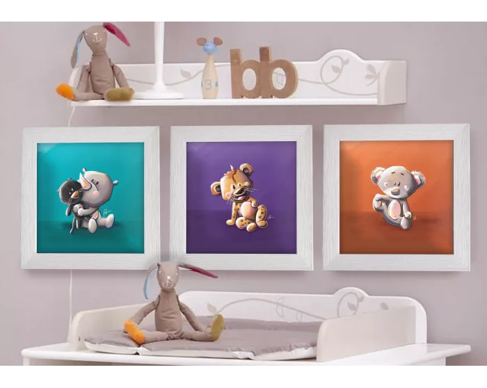 Cadre carré avec Illustration Rhinocéros et Panthère pour Chambre Enfant bébé 25x25cm