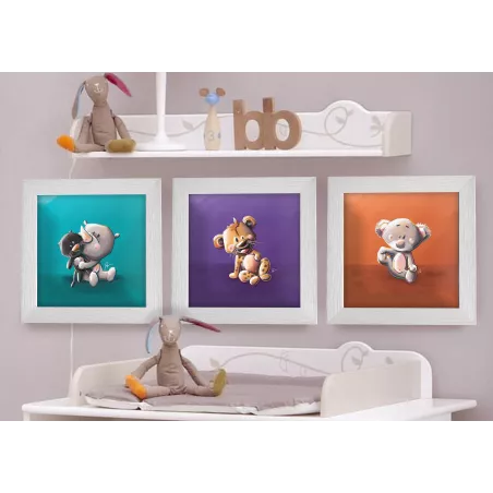 Cadre carré avec Illustration Rhinocéros et Panthère pour Chambre Enfant bébé 25x25cm