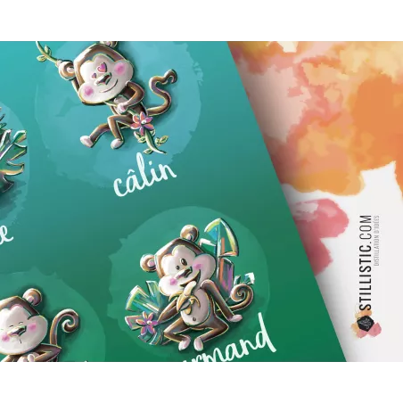 Poster / Affiche éducative Emotions avec illustration singes jungle personnalisable pour Chambre Enfant bébé ou école