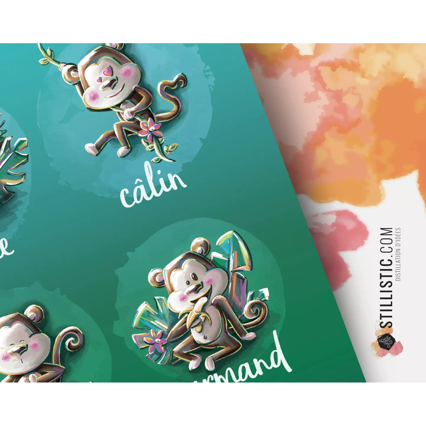 Poster / Affiche éducative Emotions avec illustration singes jungle personnalisable pour Chambre Enfant bébé ou école