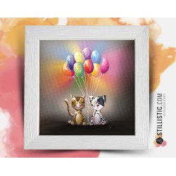 Cadre carré avec Illustration Chiot, chaton et ballons pour Chambre Enfant bébé 25x25cm